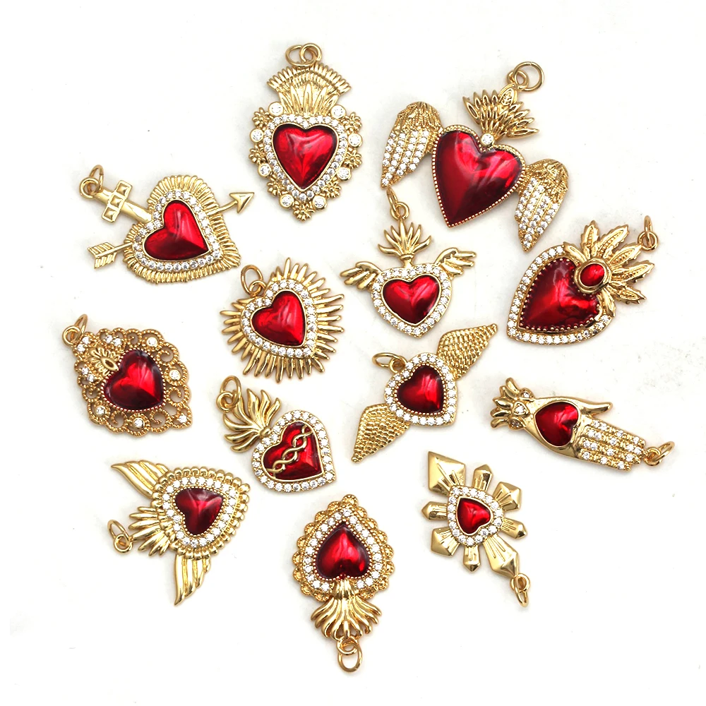 Red Heart Charm Victorian Love Zircon Charm Pendant Fashion