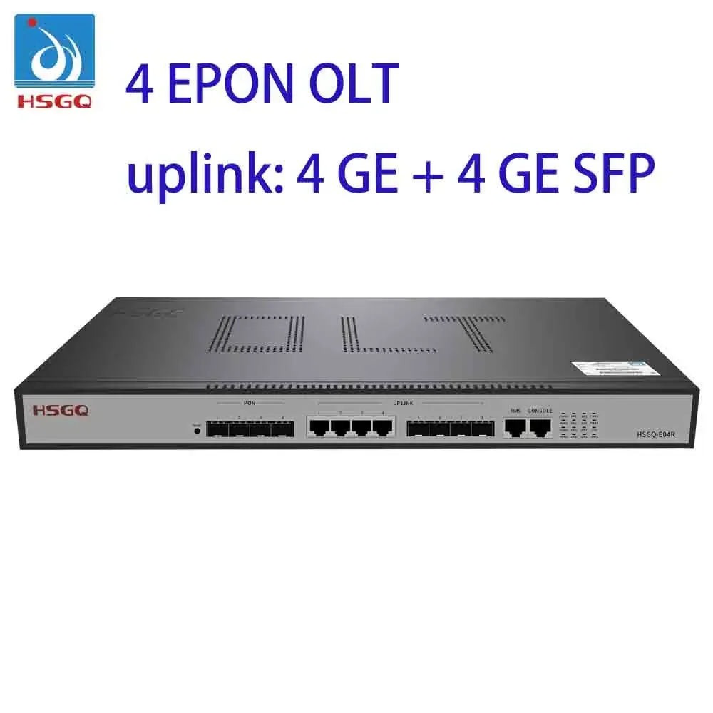 HSGQ-E04R, HSGQ-XE04R, 1U 4 PON Ports EPON OLT 4 GE copper RJ45 ethernet ports, 4*GE(SFP)/10GE(SFP+) optical uplink ports