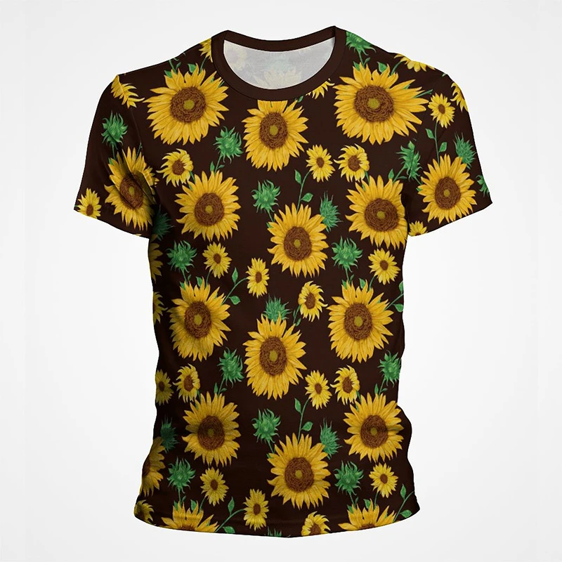 

Футболка мужская с коротким рукавом, модная уличная одежда в стиле хип-хоп, повседневный топ с забавным принтом подсолнуха, желтый цветок