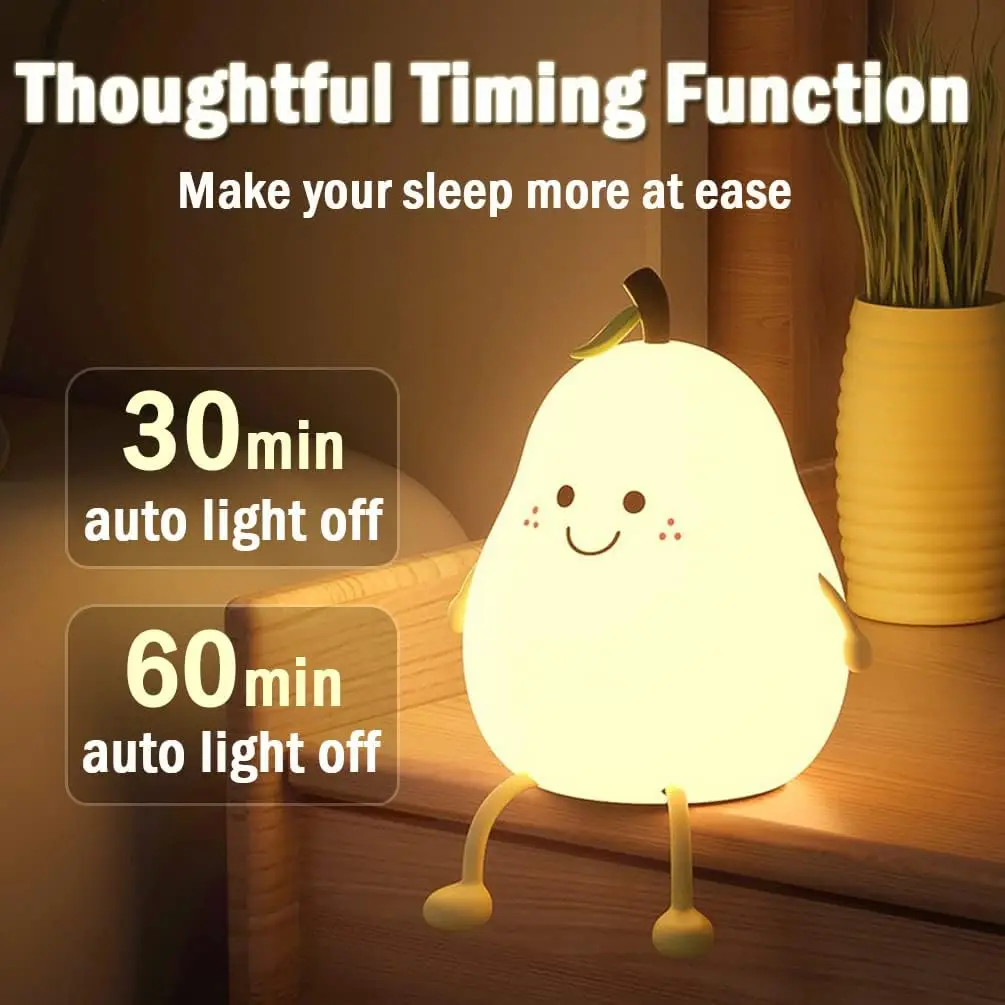Cute Pear Durian Drumstick Night Light USB Rechargeable Nightlights Silicone Lamp Touch Switch Bedroom Decoration Birthday Gift 2
