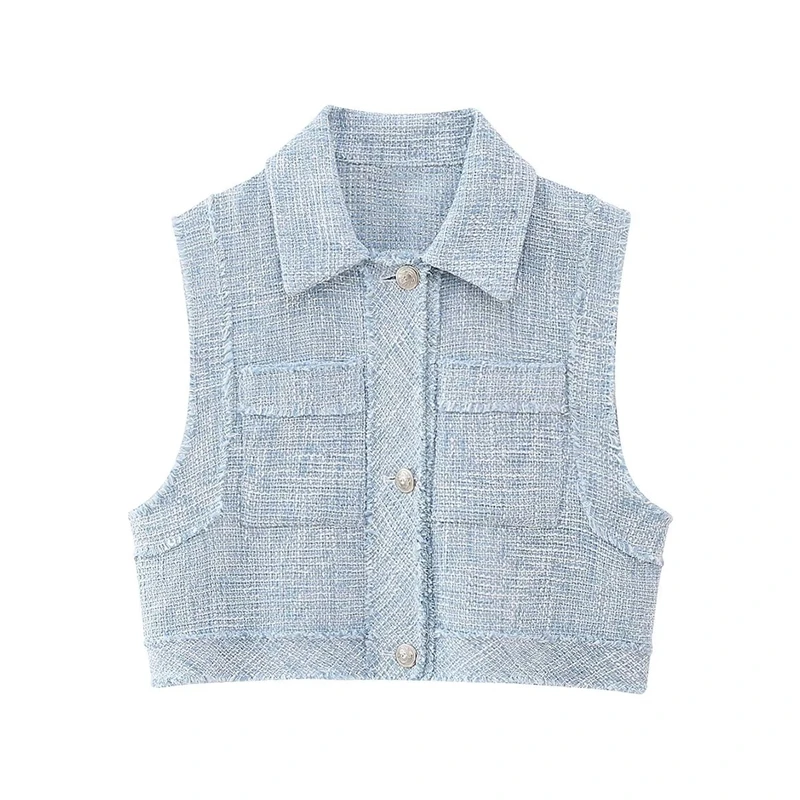 

2023 Women's Autumn New Lapel Collar Sleeveless Loose All-match Single-breasted Raw-edged Vest Top
