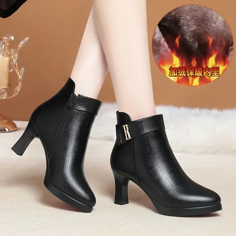 New High-heeled Boots Female Autumn Winter New Fashion Thick Bottom Platform Padded Cotton Shoes Non-slip Ladies Boot 2023