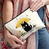 Whimsical Cat Canvas Women Makeup Bag Portable Travel Cosmetic Bag with Zipper Lightweight Female Coin Pouch Fashion Girls Purse 2