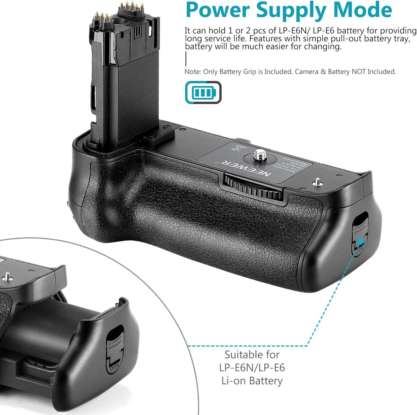 Neewer Battery Grip Compatible with Canon 5D Mark IV Camera, Replacement BG-E20 Battery Grip, Work with LP-E6 LP-E6N Batteries