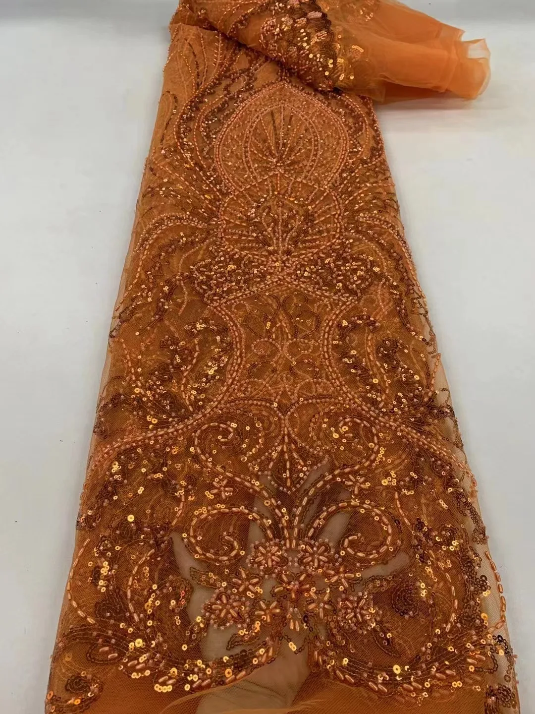 

Оранжевая новейшая африканская кружевная ткань для жениха, вышивка, высокое качество, французская сетка, блестки, кружевная ткань, нигерийское Тюлевое кружево