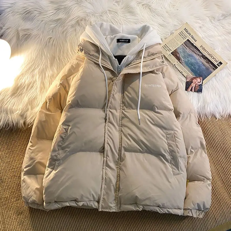 

Korean Version Winter New Leisure Cotton Clothes Women Y2K Multi-functional Fake Two Pocket Zipper Down Jacket Thick Coat