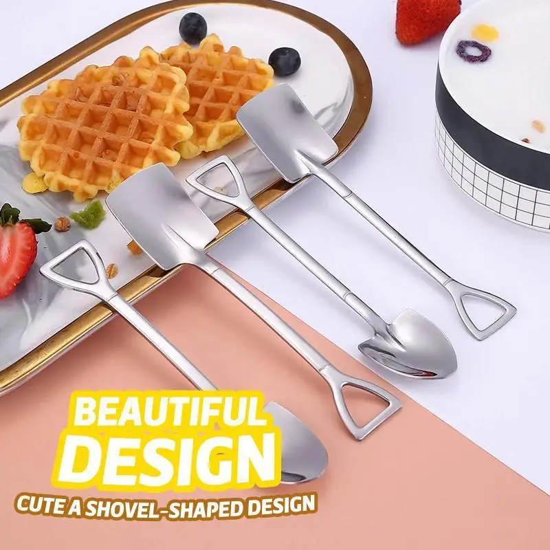 2PCS Creative Coffee Spoon Shovel Spoons Stainless Steel TeaSpoons Tableware Cutlery set For Ice cream Dessert Scoop Dropshippin |