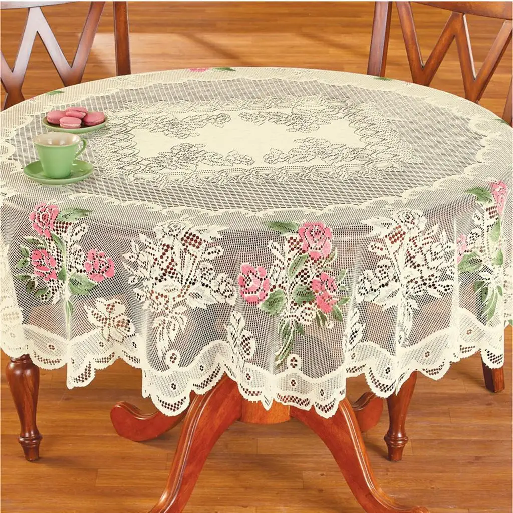 

Lace Tablecloth Round White IN HAND Floral Rose Cover Elegant Dining Table
