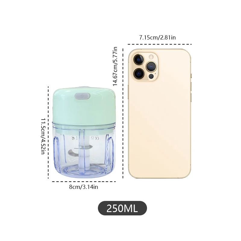 250ml Mini Rechargeable Garlic Chopper Meat Grinder, Durable and Sturdy, Suitable for Crushing Garlic, Chili, Onions, Minced Meat, Nuts and More 2