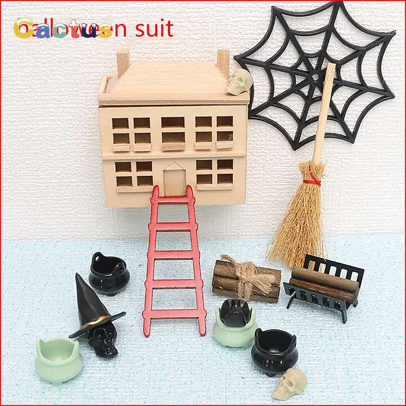 

1Set Dollhouse Miniature Storage Cabinet Witch Hat Spider Web Model Halloween Furniture Ornament Decor Toy