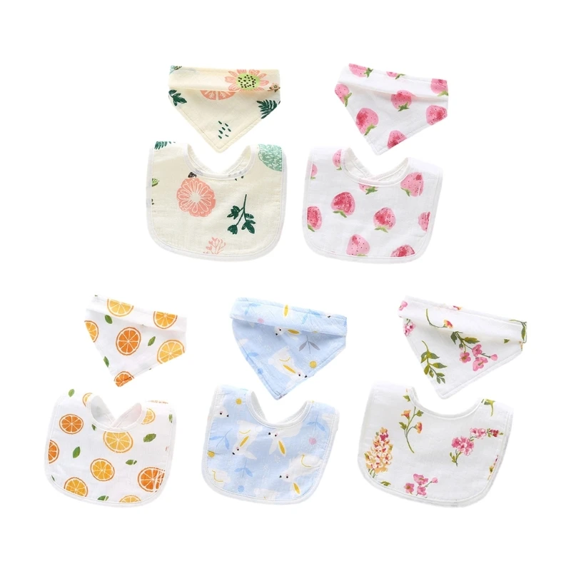 

2Pcs Cotton Bibs Newborn Adjustable Bibs Bandana Drool Bibs Baby Burp Cloth