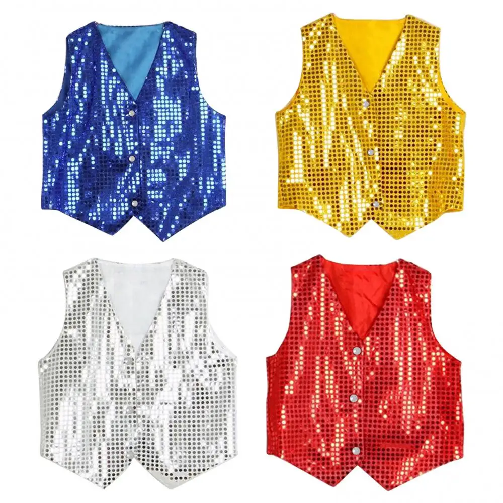 Street Dance Boys Girls Sequined Vest Waistcoat Hip-hop Dance Party Street Show Costume Vest Outerwear