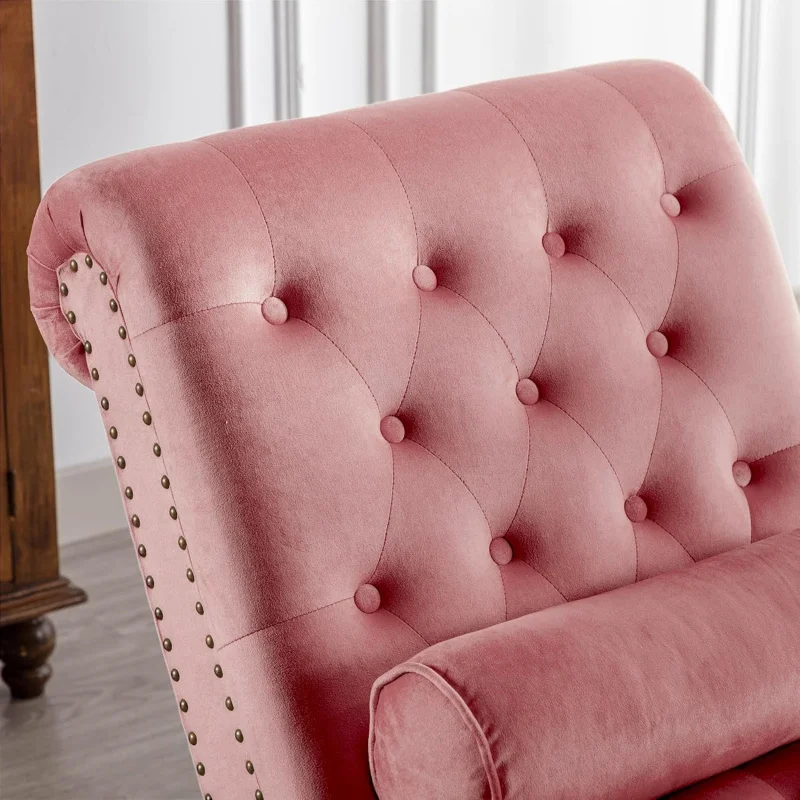 Velvet Button-Tufted Chaise Lounge Chair Leisure Sofa Couch w/Bolster Pillow, Nailhead Trim and Turned Legs for Indoor Living Ro - Image 6
