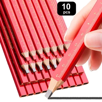 10 pz Matite per la lavorazione del legno Sito Dedicato per la marcatura Lavoratori Dedicato Penna a testa piatta Legno Nero Ottagono Rosso Quadrato Linee di disegno