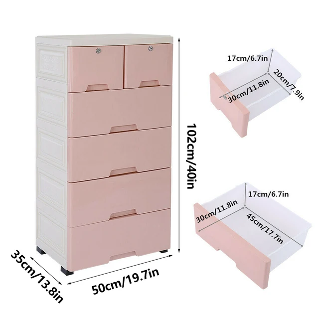 Pink & Blue Classic 6 Drawers Storage Cabinet W/4 Wheels Modern Plastic Drawer Dresser Multi-purpose Bedroom Closets Organizer 6