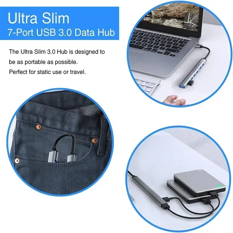 Type C HUB 3.0 Adapter OTG 7 Port Multi Splitter For Xiaomi Lenovo Macbook 13 15 Air Pro PC Laptop