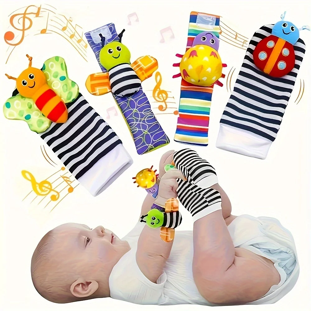 4PCS Baby Rattles Toys for 0-12 Month, Infant Girl Boy Toys for Babies 3-6 Months, Newborn Hand & Foot Toys for 0 to 9 Months 4