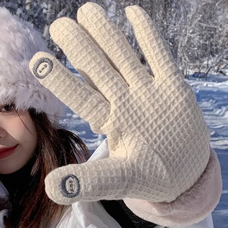 

Women Winter Warm Gloves 2023 Plush Fleece Thickened Outdoor Riding Windproof Cold Cycling Thick Full Finger TouchScreen Gloves