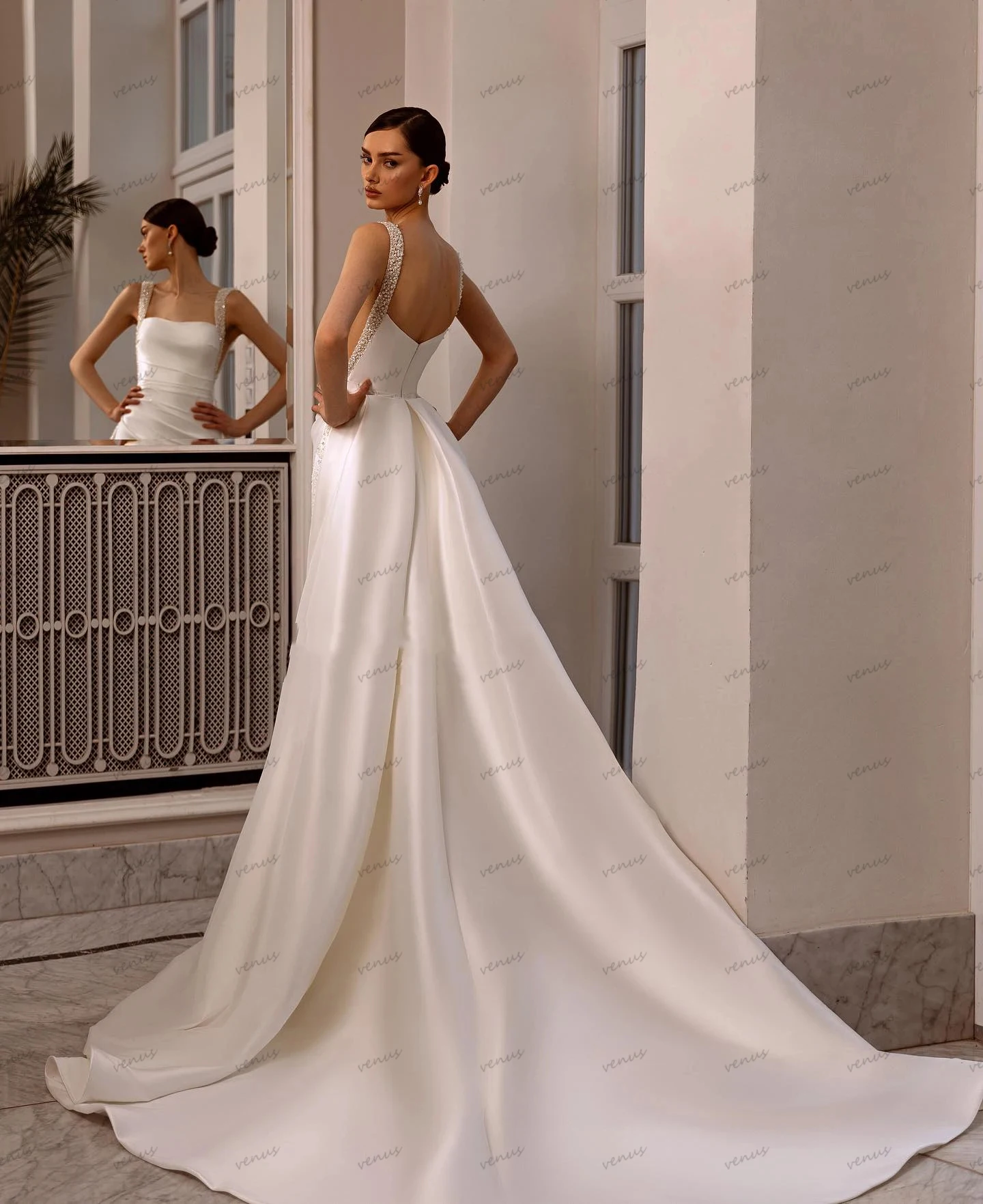 Simple Wedding Dresses Satin Bridal Gowns Sexy Square Collar Graceful Robe For Formal Party Elegant Vestidos De Novia Customized 2