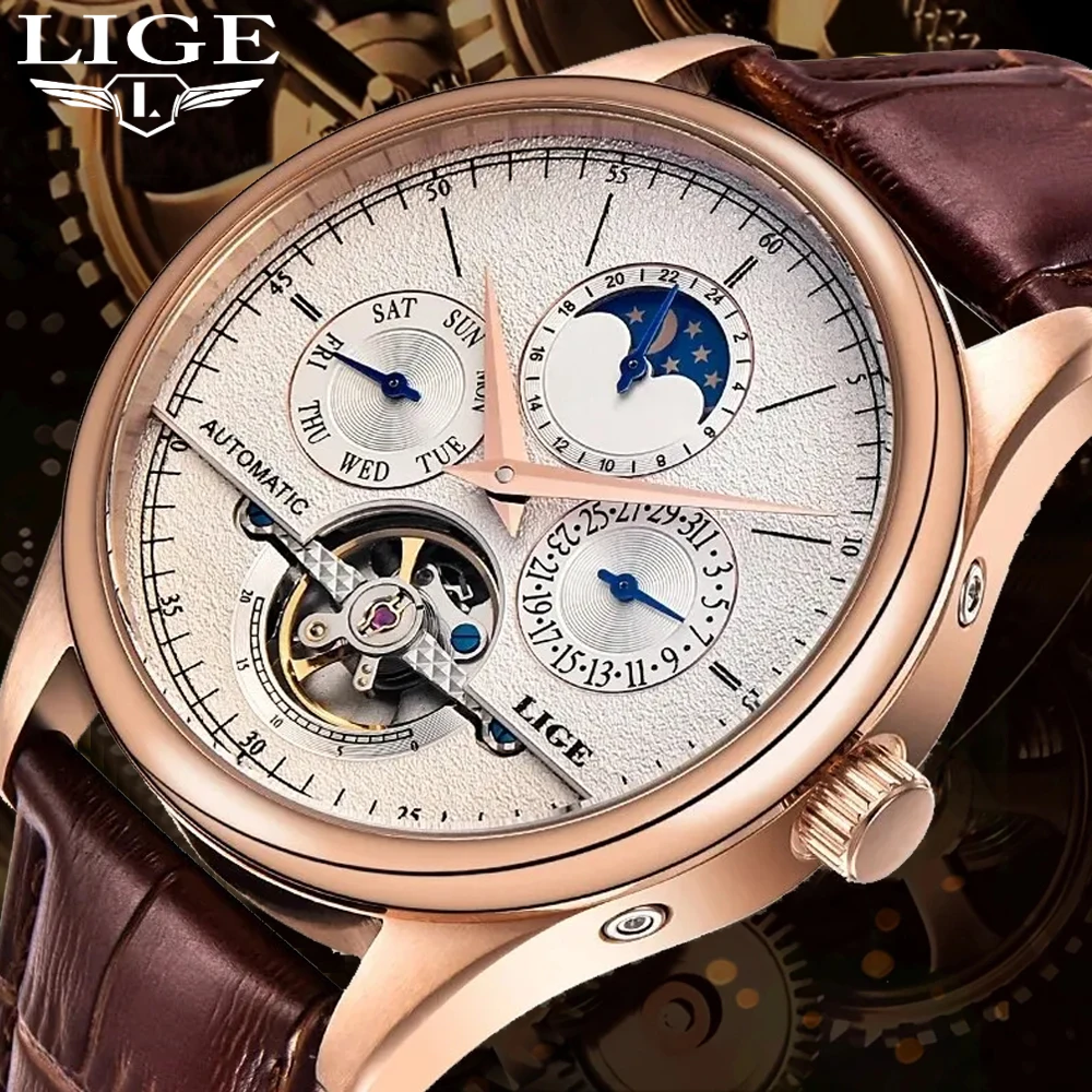 LIGE 2024 New Retro Men Watch Top brand Luxury Tourbillon Watch Men Fashion Waterproof Men Mechanical Wristwatches Montre Homme
