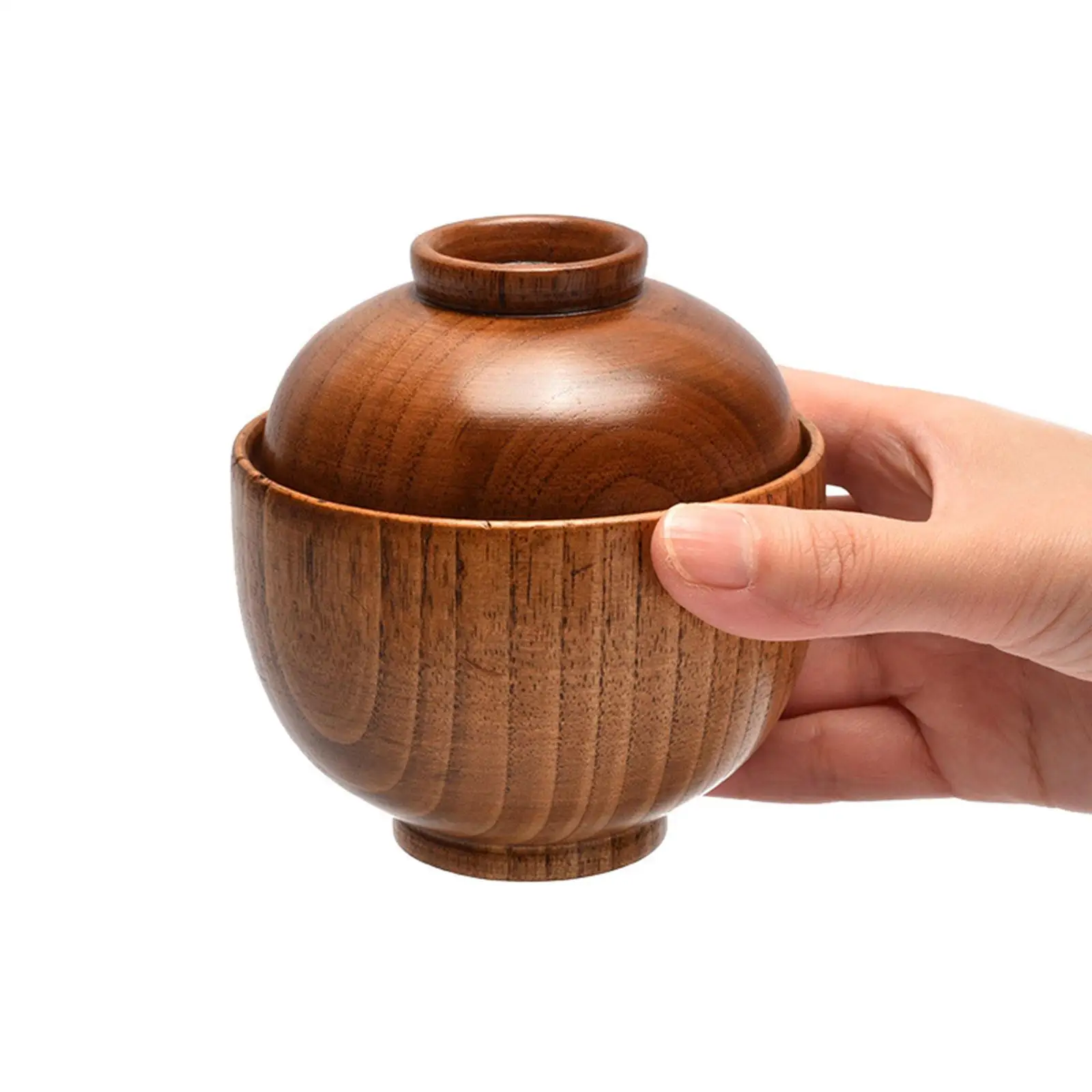 Wooden Bowl With Lid Rice Serving Bowl Food Container Tableware Food Utensil: 3 - 5 Days Free Delivery Only UK