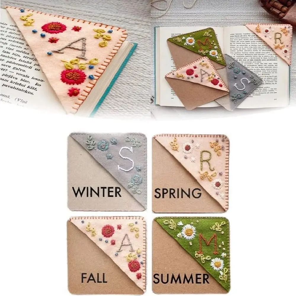 New Design Hand Embroidered Corner Bookmark Cute Flower Letter Embroidery Bookmarks Stitched Felt Corner Bookmark Book Clip