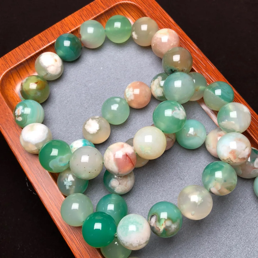 

1 шт. Fengbaowu натуральный зеленый цветок вишни, браслет из агата, круглые бусины, восстанавливающий камень, модная Подарочная бижутерия