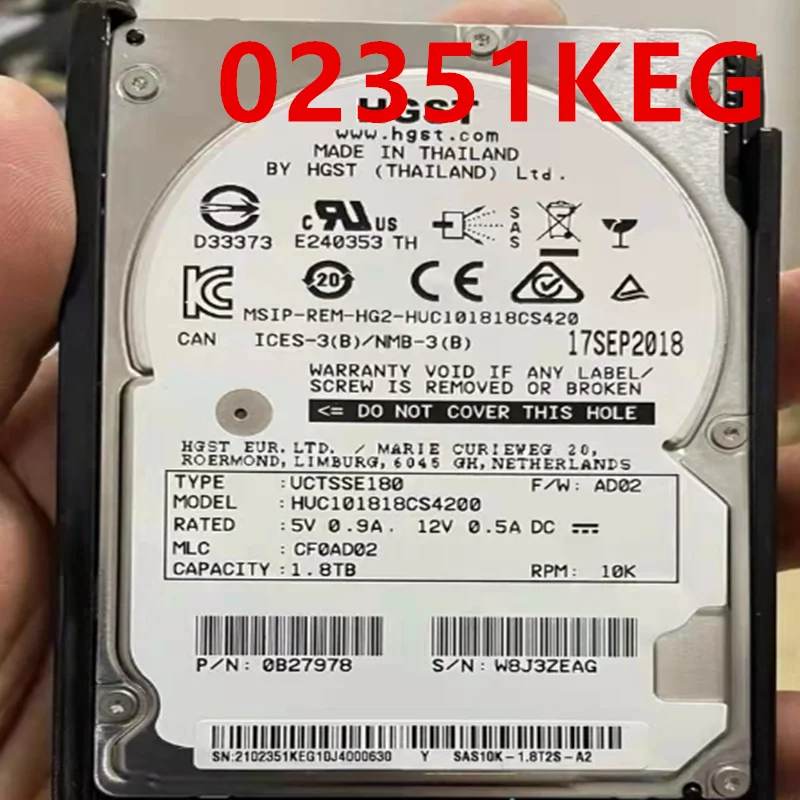 새로운 오리지널 하드 디스크, 화웨이 S5800V3 S5500V3 S5300V3 1.8TB 2.5 &128MB SAS 02351KEG 용