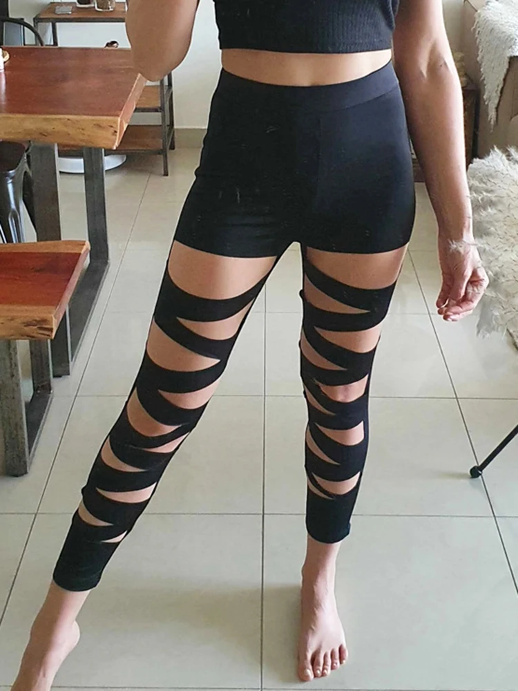 Women Bandage High Waist Yoga Pants Summer Black Sexy Leggings Female Trousers Elastic Cross Gym Sportswear Push Up Leggins