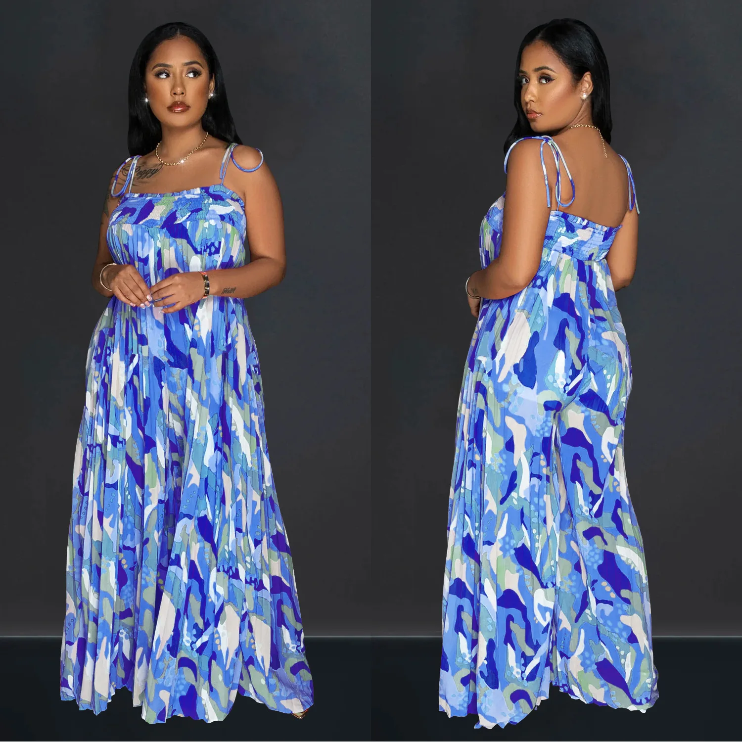 Women's Sexy Printed Suspender Pleated Wide Leg Jumpsuit, Amazon's Best-selling, European and American Fashion