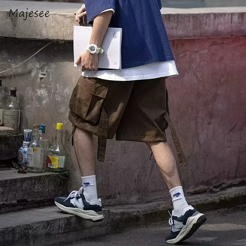 

Шорты-карго мужские универсальные, простые модные мягкие мешковатые штаны в американском стиле, однотонная уличная одежда, повседневные брюки, низ с лентой