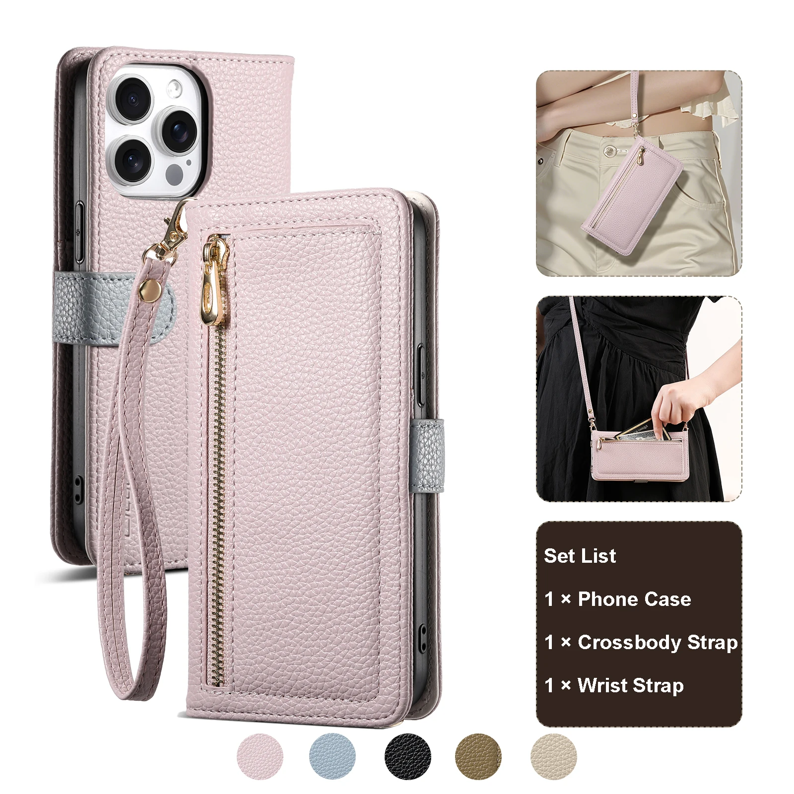 Leather Wallet Crossbody Phone Pouch with Multiple Card Slots