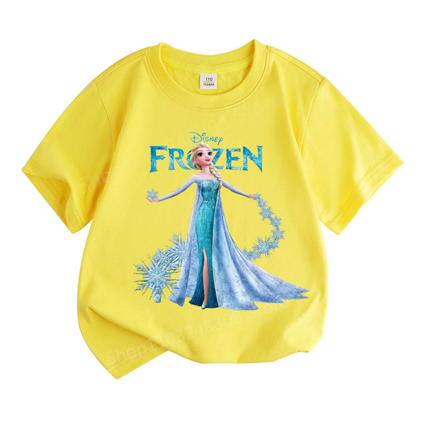 2024 New Design Cartoon Disney Frozen Princess Children 100%Cotton Girl Printed Street Casual Short Sleeve T-Shirt Girls Clothes 6