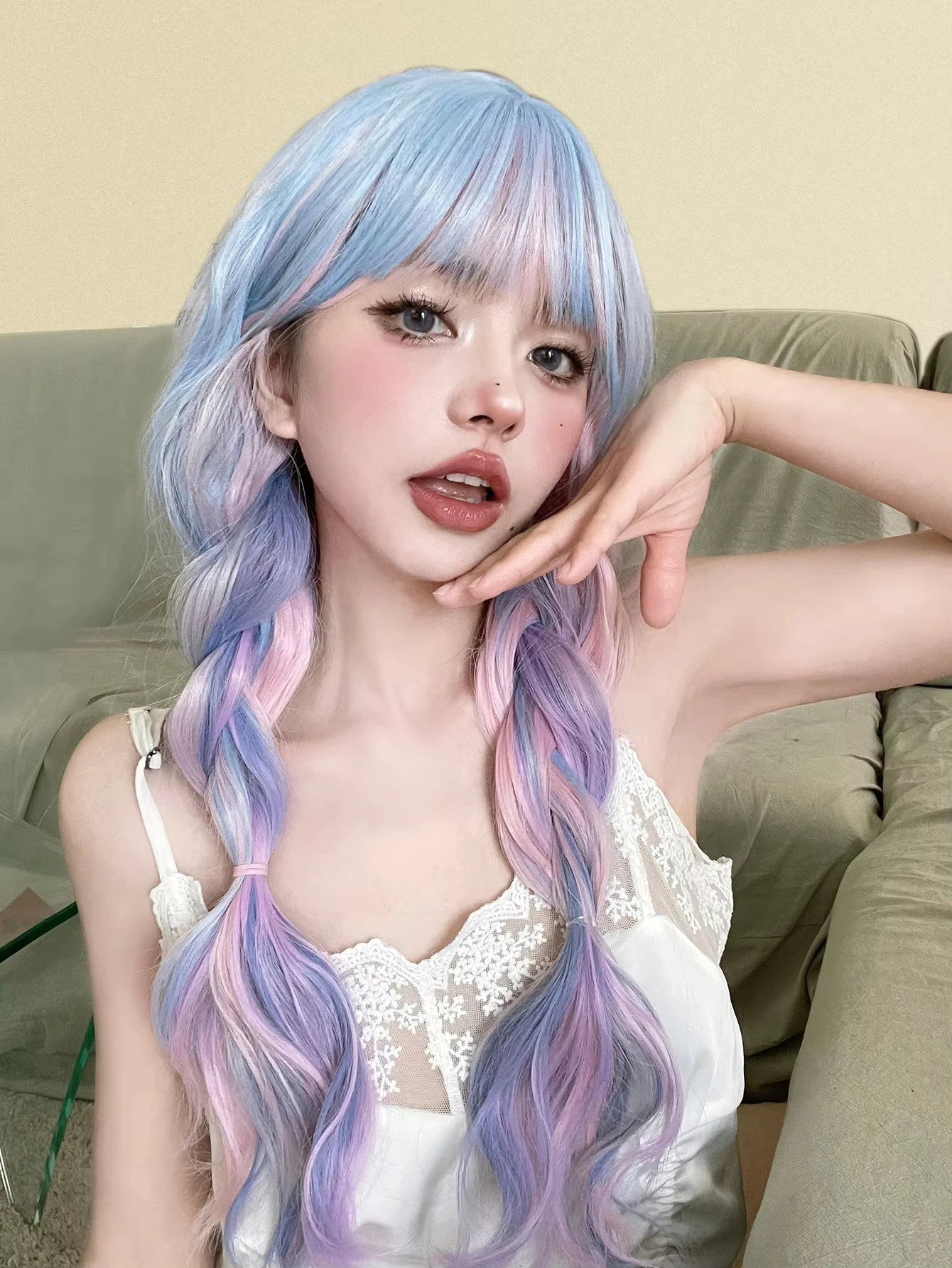 Purple Synthetic Wavy Wig for Women Cosplay Daily Use