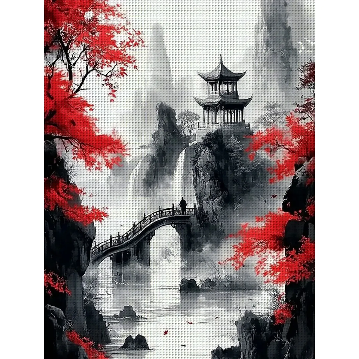 1 Stück 30x40cm/11,8x15,7 Zoll, Landschaft, 11CT/14CT Druck Kreuzstich DIY-Set, Entspanntes Kreuzstich-Stickerei-Set für Erwachsene Anfänger