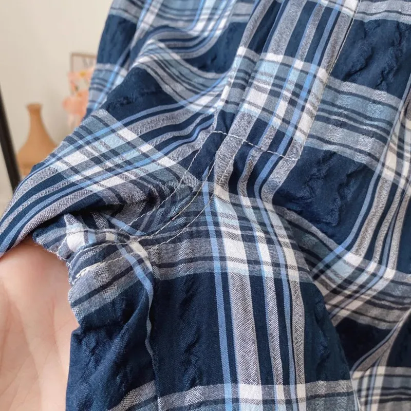 Men's Pajamas Pants Soaked Cotton Gauze Loose Comfortable Plaid Male Sleep Bottoms Trousers