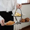 Luxury Double-layer Folding Dessert Plate Silver Cupcake Tray Cake Stands Stainless Steel for Home Decr Desktop Decoration 1