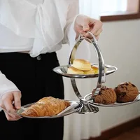 Luxury Double-layer Folding Dessert Plate Silver Cupcake Tray Cake Stands Stainless Steel for Home Decr Desktop Decoration 1