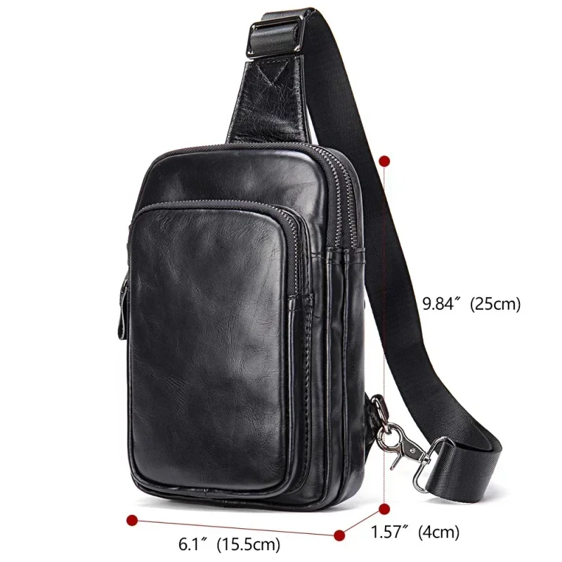 Genuine Leather Black Sling Bag for Men