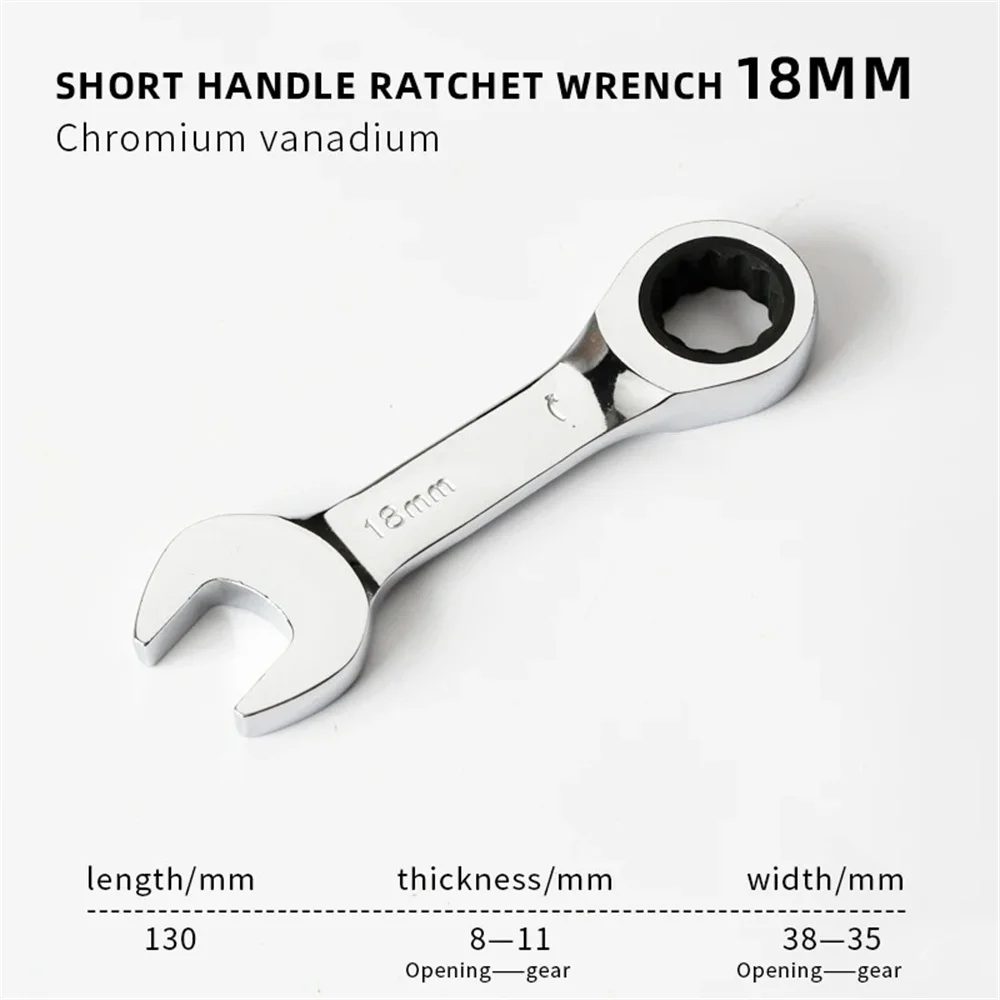Compact Ratchet Wrench with 72 Tooth Design - Dual-Purpose Stubby Spanner