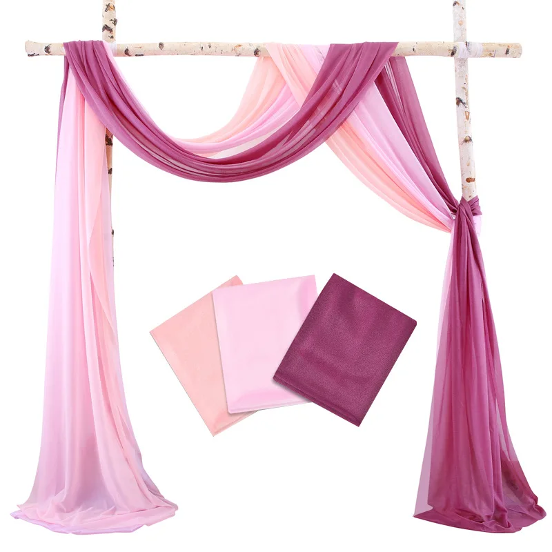 

3pcs/lot Chiffon Sheer Backdrop Curtain Wedding Arch Tulle Draping Curtain Drapery Ceremony Reception Swag Hanging Decor