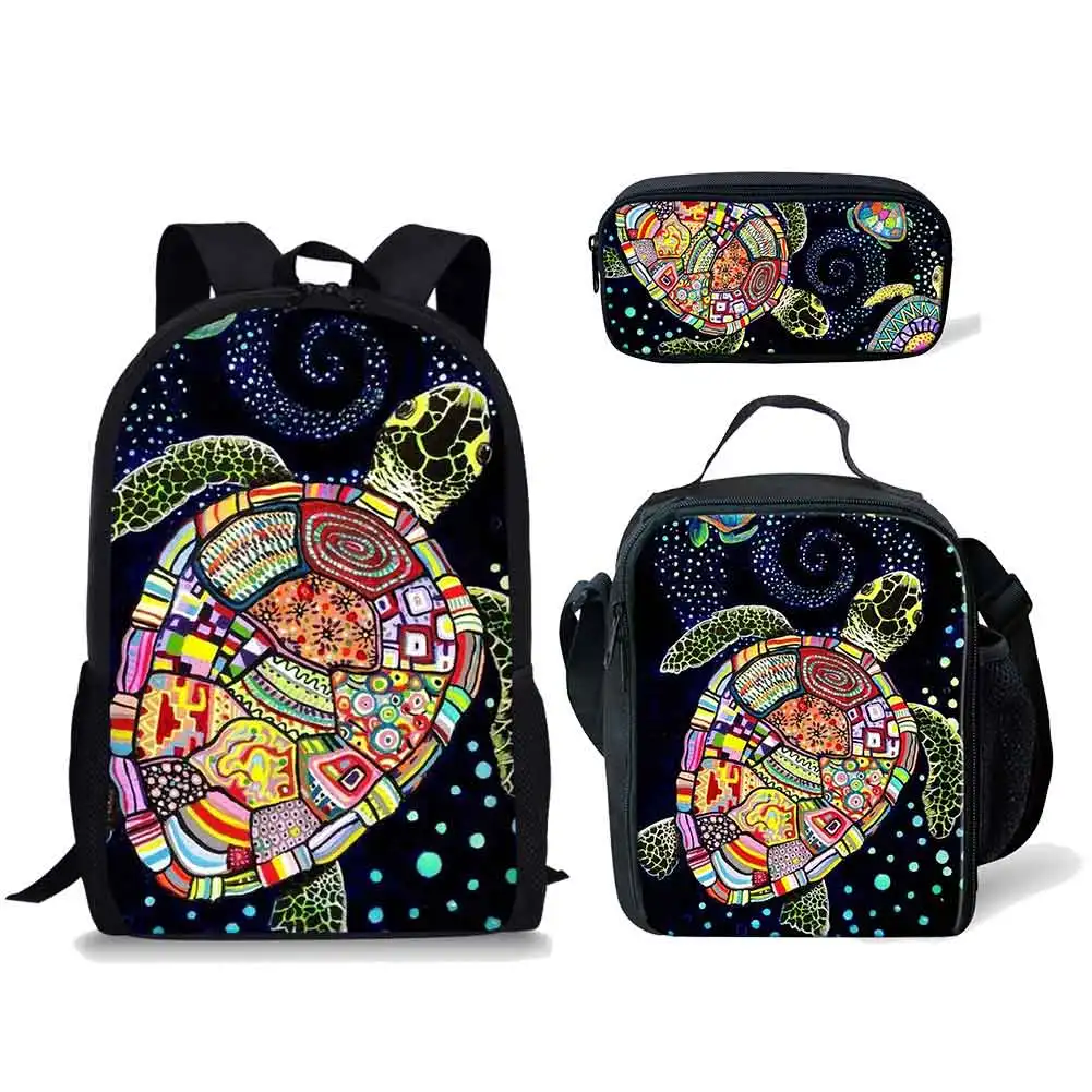 Popular Novelty Trendy Turtle Pattern 3pcs/Set Backpack 3D Print Student Bookbag Travel Laptop Daypack Lunch Bags Pencil Case