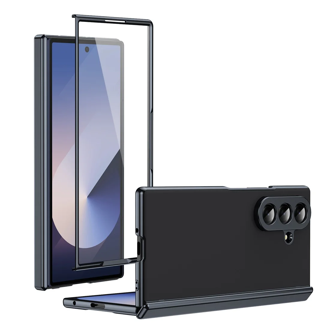 Electroplated Leather Phone Case with Hinge Protection and Glass Screen Cover