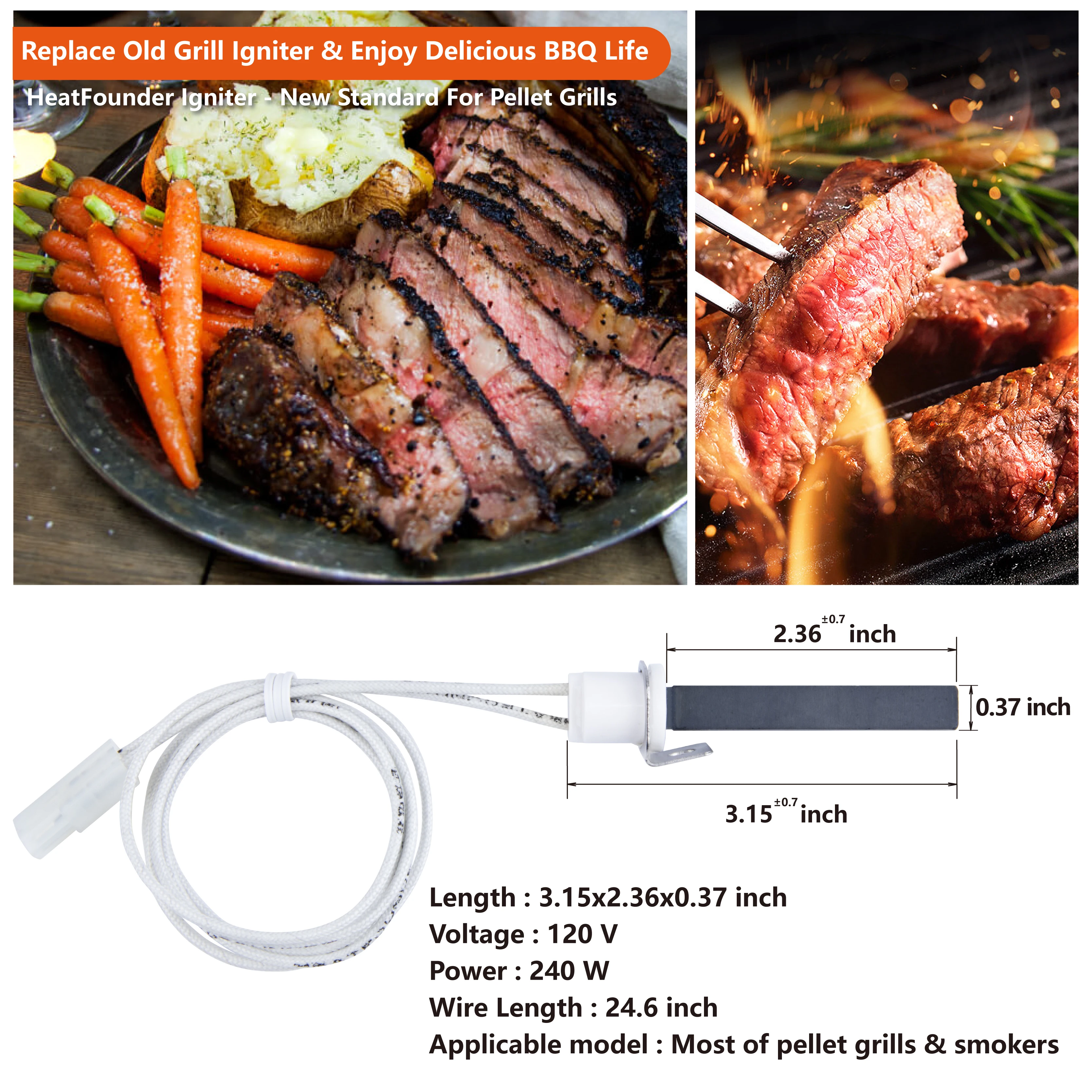 90S Ingition Time Pit Boss Igniter Replacement Silicon Nitride Hot Rod Igniter For Pit Boss Traeger Pellet Grills 100% Replaceme