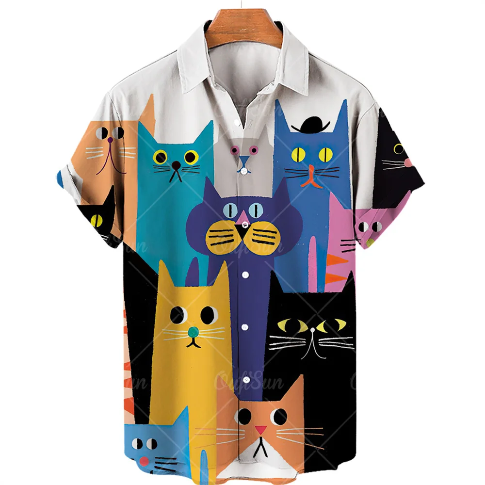 2023 men's shirt animal cat print shirt pattern T shirt fashion short sleeved Harajuku shirt