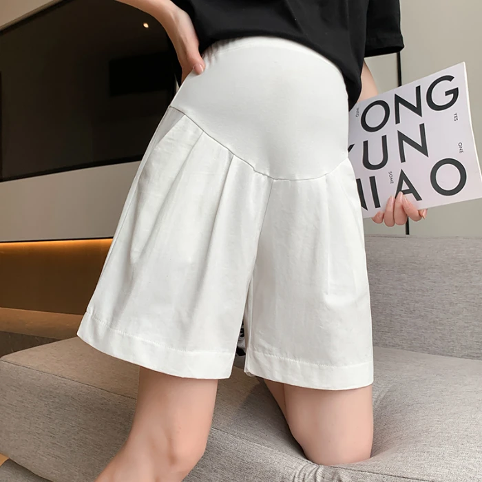 Maternity Pants Pregnant Shorts Summer Casual Cotton Maternity Shorts Wide Leg Loose Straight Elastic Waist Belly Short Pants for Pregnant Women Pregnancy