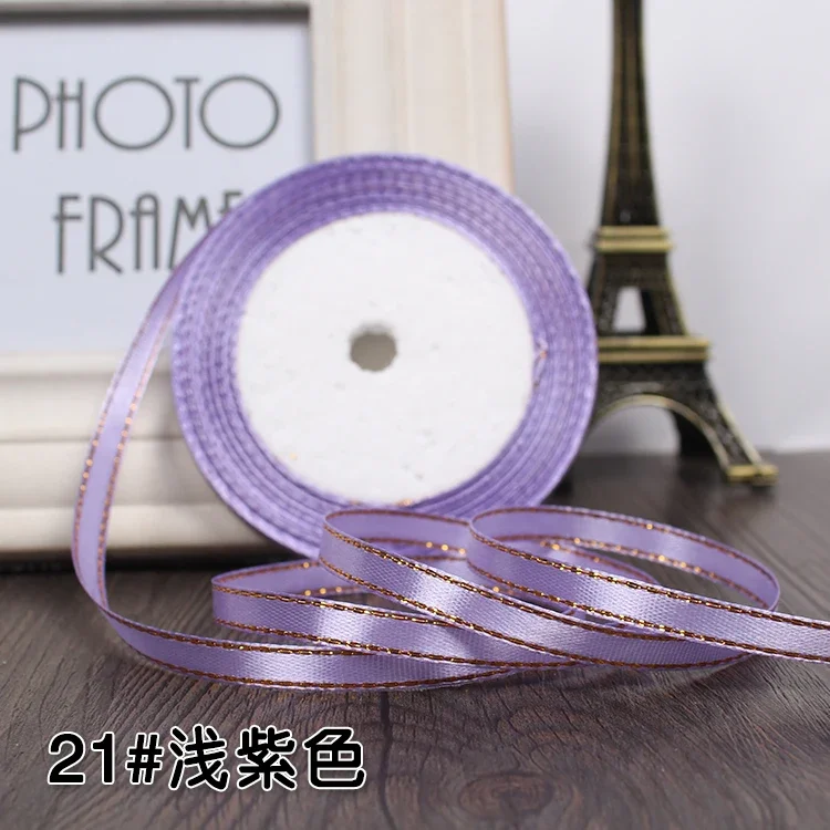 25-Yard Roll of 6mm Gold-Edged Satin Ribbon for Gift Wrapping and Decorative Crafts