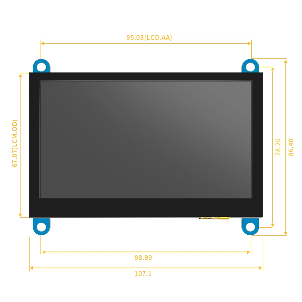 TN, IPS, 480x272, 800x480, Pixel Alto, Raspberry Pi 4, Pi 3 B +, 4.3 em