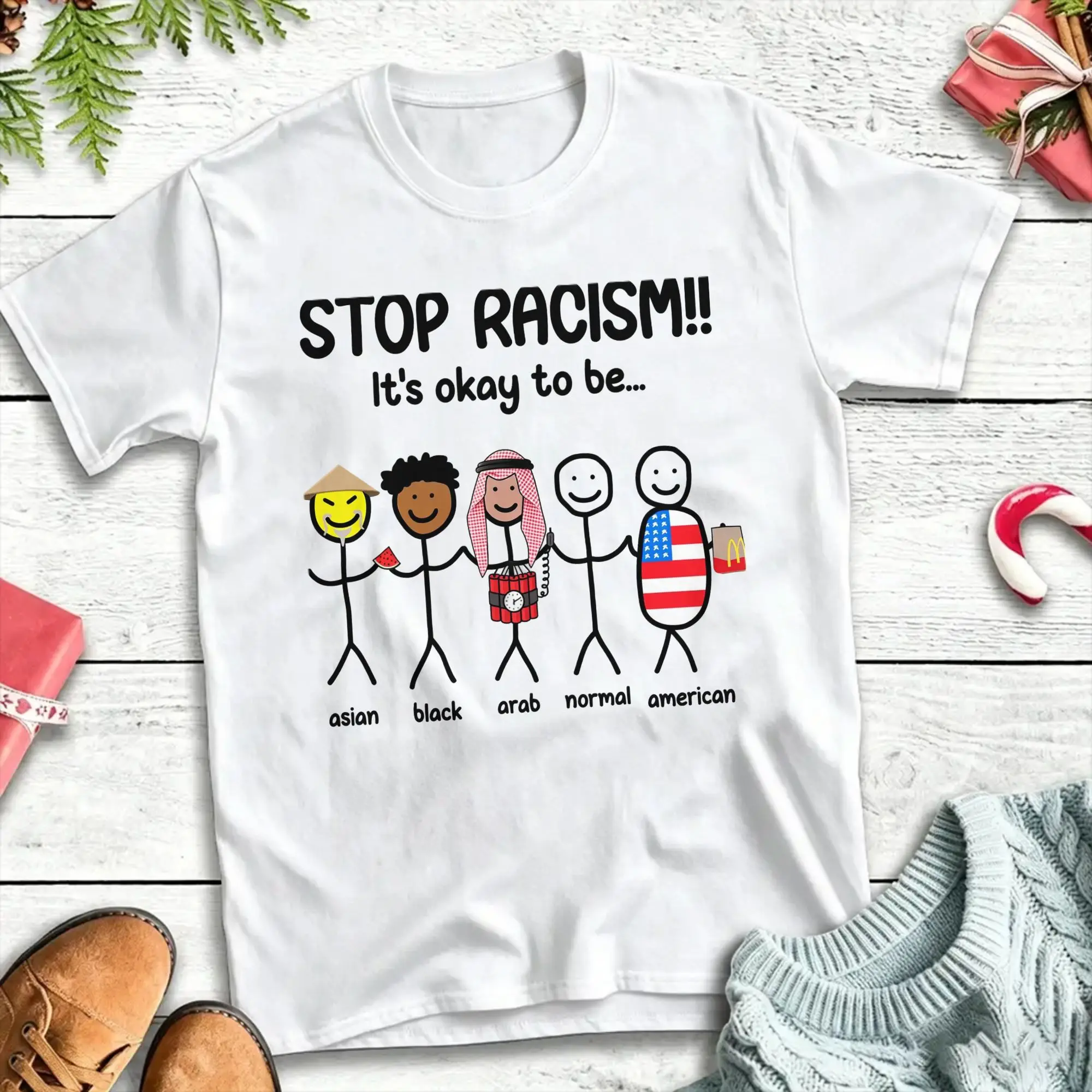 Stop Racism It's Okay To Be Asian T-Shirts 100 Cotton Top Tees Sommer-Kurzarm-T-Shirt mit O-Ausschnitt und Hippie-Muster
