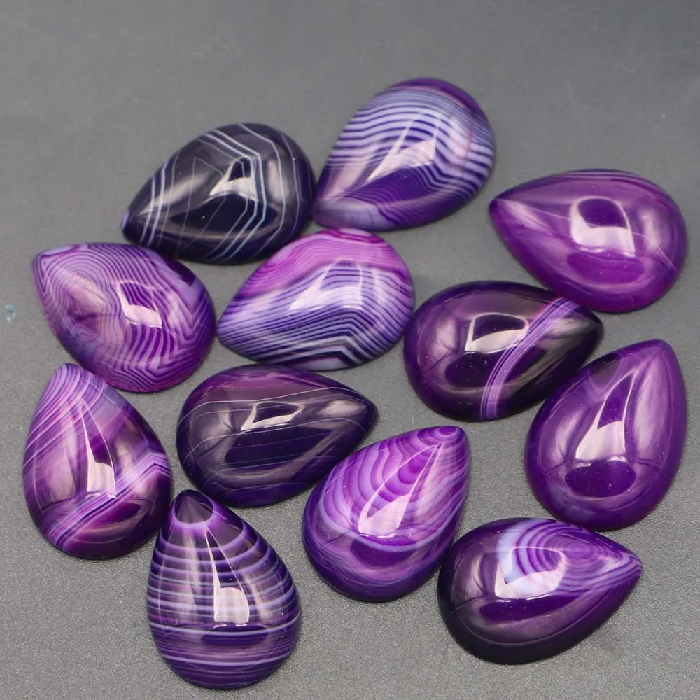 

18x25mm Natural Stone Cabochon Pear Water Drop Bead Purple Stripe Agate for Women Fashion Jewelry Making 12PCS Free Shipping